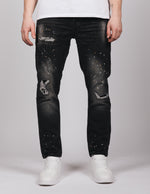 ORO Washed Paint Splatter Jeans Black