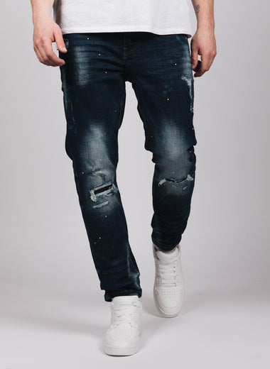 MONTI Washed Paint Splatter Jeans Blue