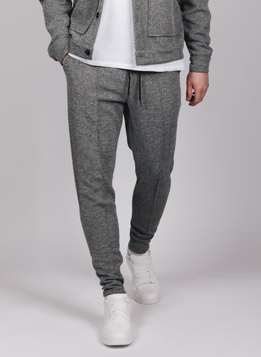 Dark Grey Herringbone Casual Trousers