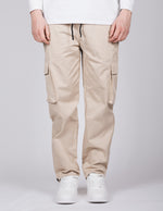 Beige Cargo Joggers With Button Cuffs