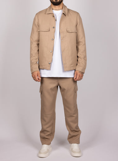 Linen-Blend Overshirt & Trousers Set Beige