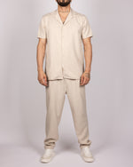 Short Sleeve Shirt & Drawstring Pants Set Beige