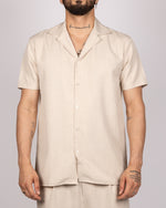 Short Sleeve Shirt & Drawstring Pants Set Beige