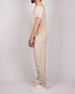 Short Sleeve Shirt & Drawstring Pants Set Beige