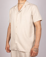 Short Sleeve Shirt & Drawstring Pants Set Beige