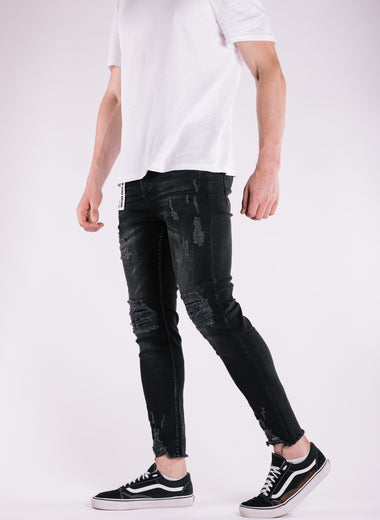 Black Extreme Rip & Grazed Denim Jeans