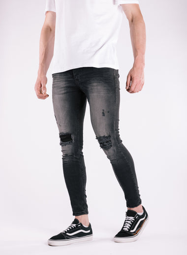 Grey Contrast Rip & Repair Jeans