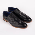 Classic Round Toe Leather Brogue Shoe with Brown Soles