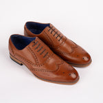 Round Toe Leather Brogue Shoe with Brown Soles