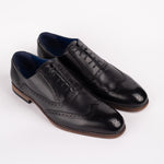 Round Toe Leather Brogue Shoe with Brown Soles