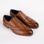 Classic Round Toe Leather Brogue Shoe with Brown Soles