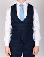 Edinson - Navy Sky Check Single Breasted Waistcoat