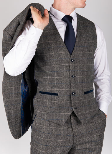 Scott - Grey Tweed Check Waistcoat