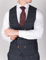 Jenson - Marine Navy Check Double Breasted Waistcoat