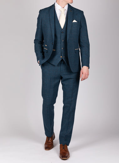 Dion - Blue Tweed Check Trousers