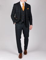 Eton - Navy Blue Tweed Check Trousers