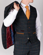 Eton - Single Breasted Navy Blue Tweed Check Waistcoat