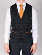 Eton - Single Breasted Navy Blue Tweed Check Waistcoat