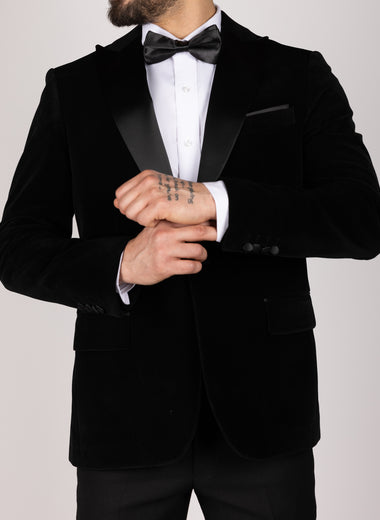 Black Milano Couture Velvet Peak-Lapel Blazer