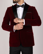 Wine Milano Couture Velvet Peak-Lapel Blazer