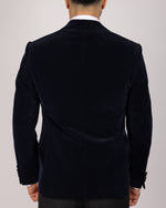 Navy Milano Couture Velvet Peak-Lapel Blazer