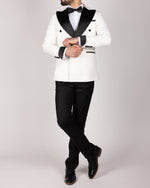 White Milano Couture Double Breasted Peak-Lapel Tuxedo Suit