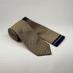 Mini Floral Pattern Tie & Pocket Square Set in Gold/Navy