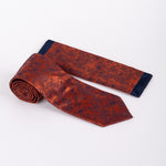 Floral Tie & Pocket Square Set in Orange and Navy