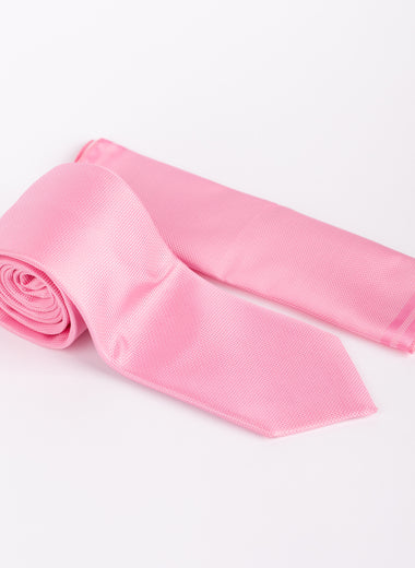 Textured Tie & Pocket Square Set in Pink