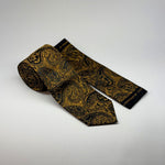 Paisley Pattern Tie & Pocket Square Set in Gold/Black