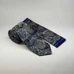 Paisley Pattern Tie & Pocket Square Set in Grey/Navy