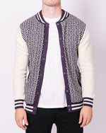 Navy & White Contrast Patterned Bomber