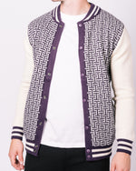 Navy & White Contrast Patterned Bomber