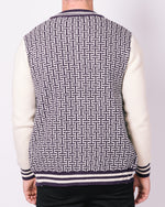 Navy & White Contrast Patterned Bomber