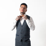 Scott - Blue Tweed Check Waistcoat